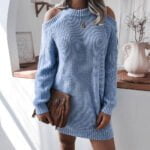 Cold shoulder knitted dress - Blue-Fabulous Bargains Galore