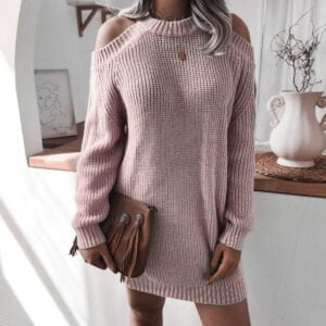 Cold shoulder knitted dress - Pink-Fabulous Bargains Galore