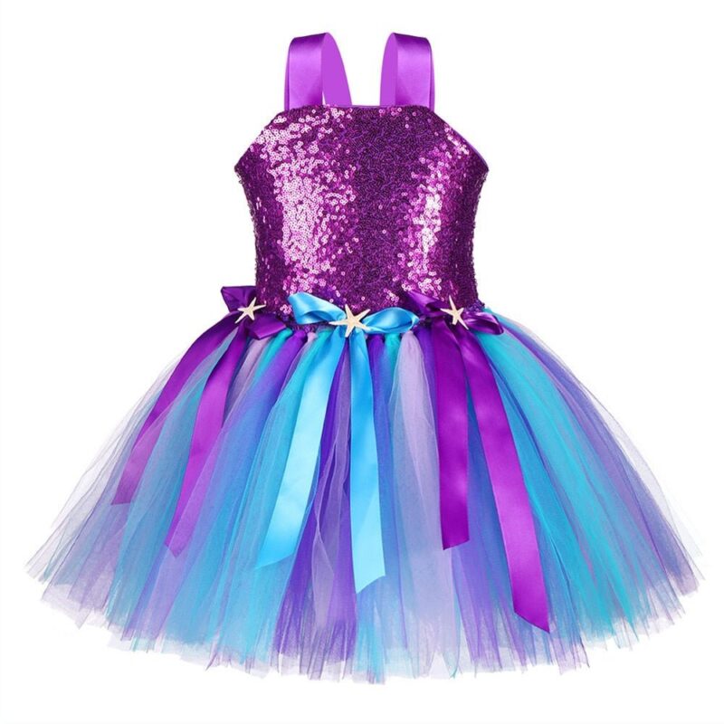 Deep Purple Sequin Girls Mermaid Birthday Dress and Headband Set 1