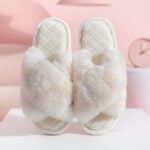 Faux fur cross slider slippers - Brown-Fabulous Bargains Galore