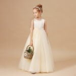 Floor length tulle flower girl dress - White-Fabulous Bargains Galore
