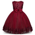 Flower detail girls tulle dress-burgundy (3)