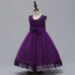 Flower detail girls tulle dress-dark-purple (3)