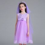 Flower detail girls tulle dress-lavender-purple (1)