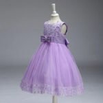 Flower detail girls tulle dress-lavender-purple (5)