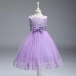 Flower detail girls tulle dress-lavender-purple (6)
