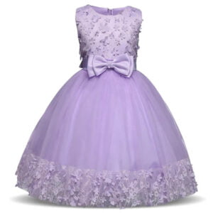 Flower detail girls tulle dress-lavender-purple (8)