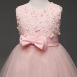 Flower detail girls tulle dress-pink (1)