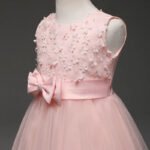 Flower detail girls tulle dress-pink (2)