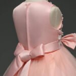 Flower detail girls tulle dress-pink (3)