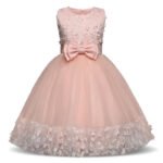 Flower detail girls tulle dress-pink (4)