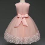 Flower detail girls tulle dress-pink (5)