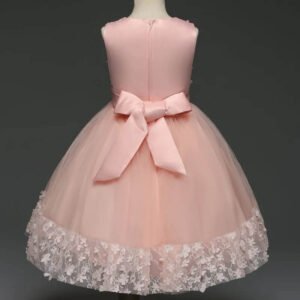 Flower detail girls tulle dress-pink (5)
