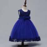 Flower detail girls tulle dress-royal-blue (1)