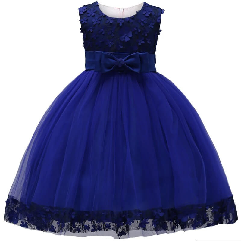 Flower detail girls tulle dress-royal-blue (2)