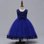 Flower detail girls tulle dress-royal-blue (3)
