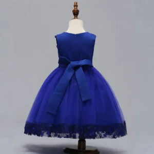 Flower detail girls tulle dress-royal-blue (4)