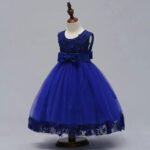 Flower detail girls tulle dress-royal-blue (5)