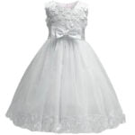 Flower detail girls tulle dress-white (2)