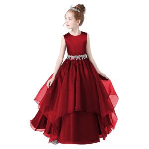 Flower girl ball gown dress - dark red