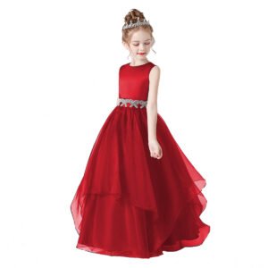 Flower girl ball gown dress - red