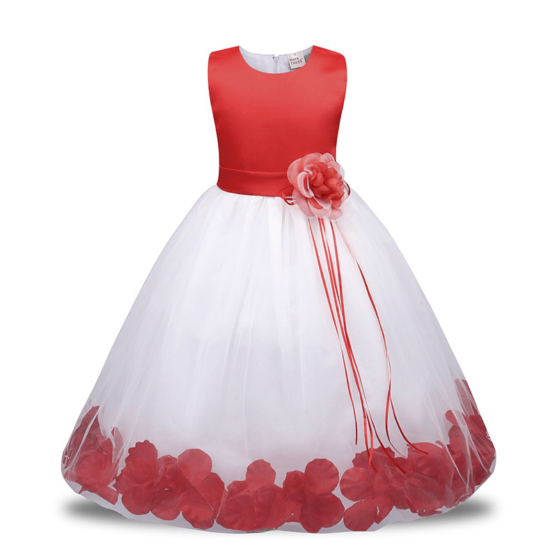 Flower girl dress with rose petals inside-red (2)
