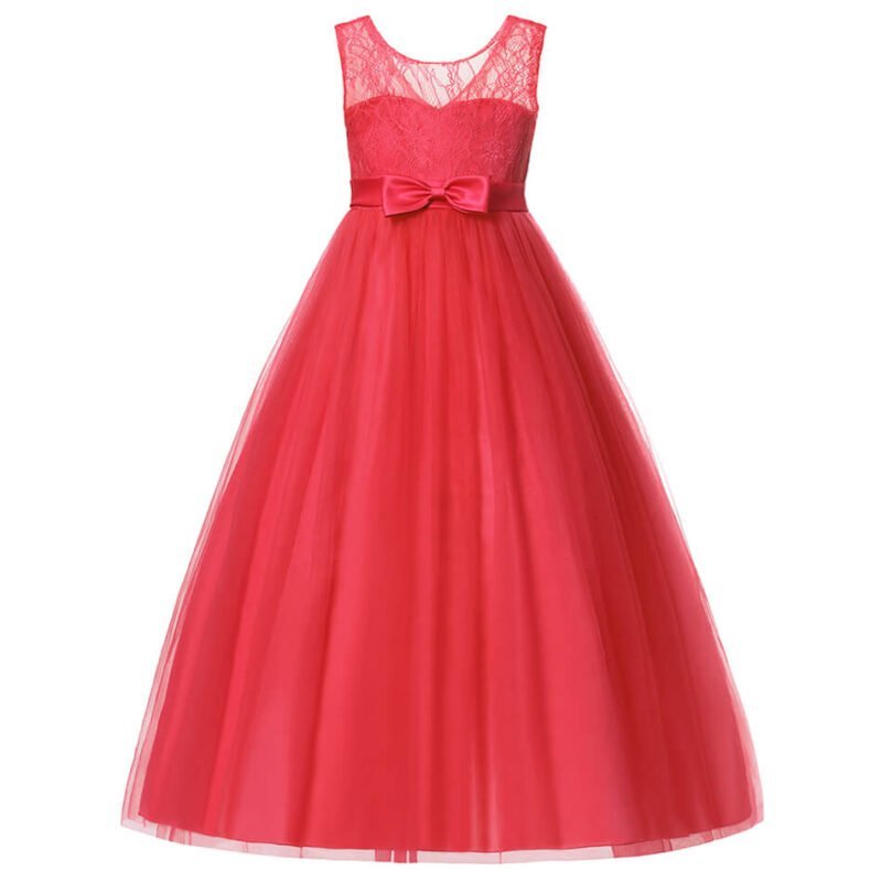 Flower girl lace tulle gown-red (1)