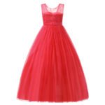 Flower girl lace tulle gown-red (2)