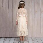 Flower girl long sleeve lace dress-beige (3)