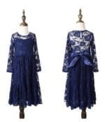 Flower girl long sleeve lace dress-blue (4)