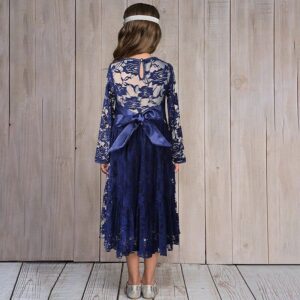 Flower girl long sleeve lace dress-blue (5)