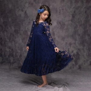 Flower girl long sleeve lace dress-blue (6)