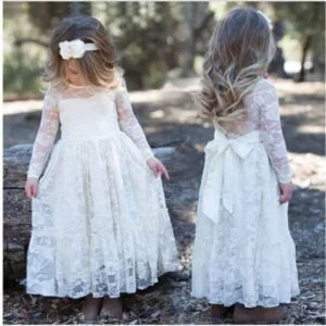 Flower girl long sleeve lace dress-white (1)