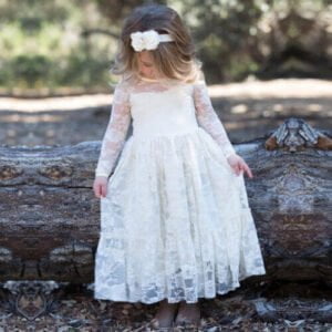 Flower girl long sleeve lace dress-white (2)