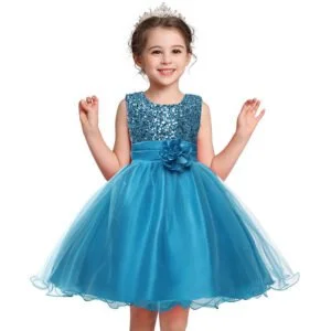 Flower girl sequin tulle dress-blue (2)