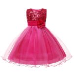 Flower girl sequin tulle dress-dark-pink (4)
