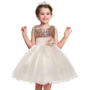 Flower girl sequin tulle dress-gold (2)