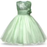 Flower girl sequin tulle dress-green (2)