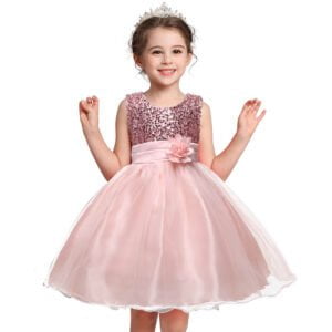 Flower girl sequin tulle dress-pink (4)