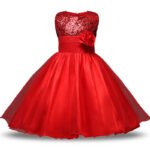 Flower girl sequin tulle dress-red (1)