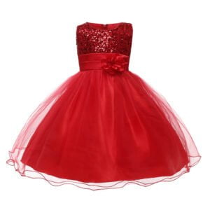 Flower girl sequin tulle dress-red (4)
