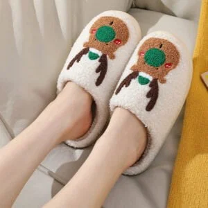 Fluffy reindeer slippers - Green Nose-Fabulous Bargains Galore