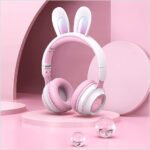 Foldable rabbit ear headset - White and pink-Fabulous Bargains Galore