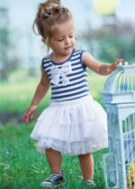 Little girl tulle striped dress-blue-white 1