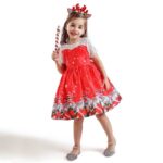 Girl Christmas dress with sleeves-red (4)