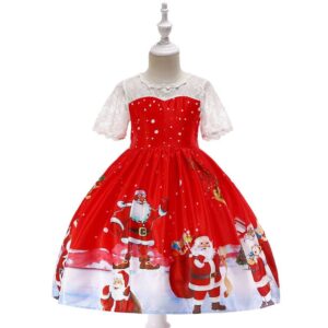 Girl Christmas dress with sleeves-red (5) (1)