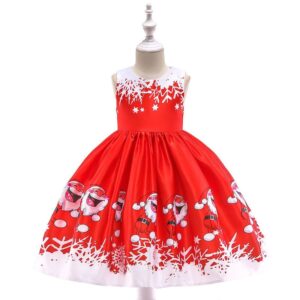 Girl Christmas sleeveless dress-red (7)