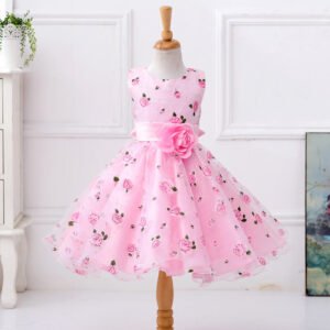 Girl floral party dress-pink (1)