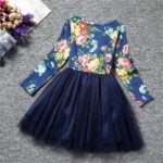Girl flower print tulle dress - navy- Blue (1) (4)