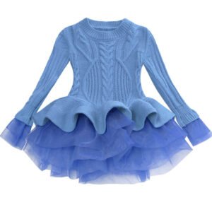 Girl knitted jumper dress-blue